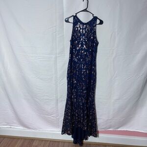 Elegant Navy Blue Sequin Evening Gown
